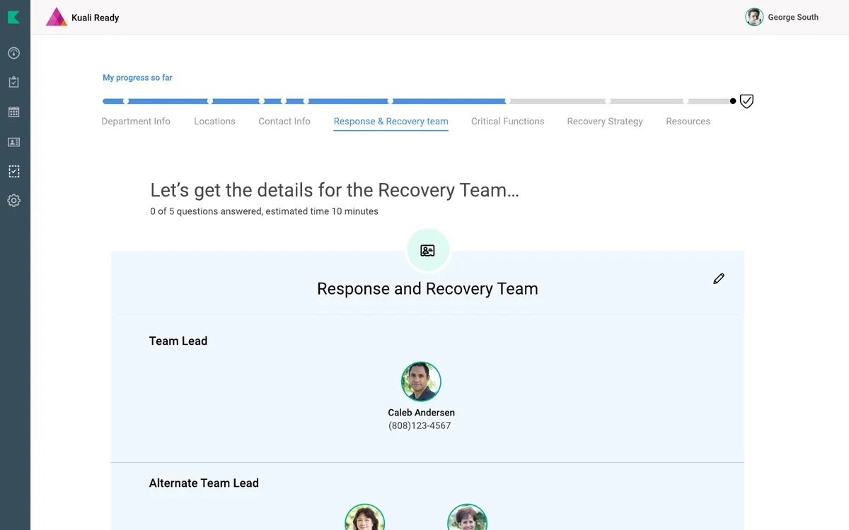 Kuali Ready — a guided plan with a progress bar across the top